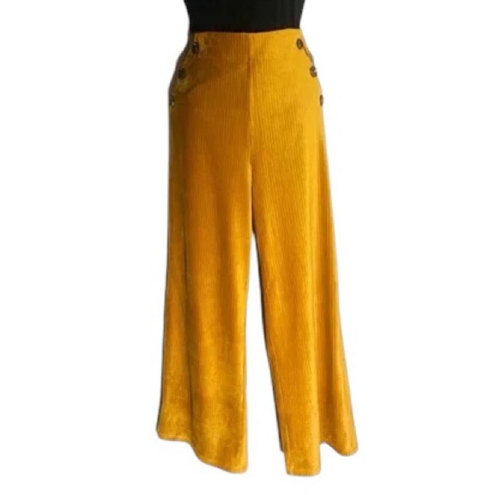 Derek Heart Ribbed Wide Leg Crop Pants in Marigold